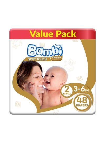 Sanita Bambi Baby Diapers, Size 2, 3 – 6 Kg, 48 Count – Small, Value Pack, Now Thinner And More Absorbent