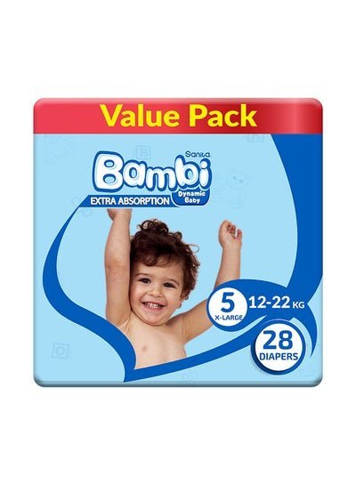 Sanita Bambi Baby Diapers, Size 5, 12 – 22 Kg, 28 Count – X Large, Value Pack, Now Thinner And More Absorbent