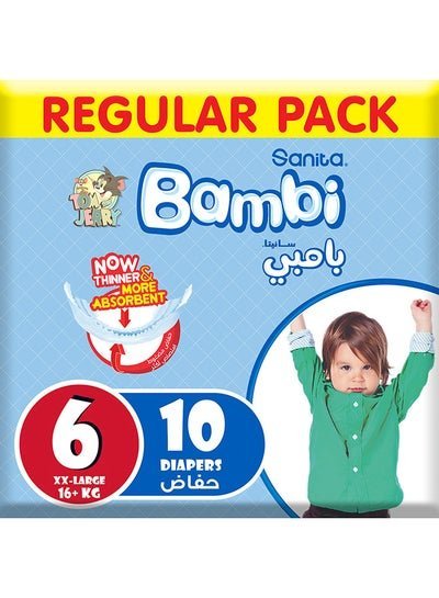 Sanita Bambi Baby Diapers, Size 6, 16+ Kg, 10 Count – XX Large, Regular Pack, Now Thinner And More Absorbent