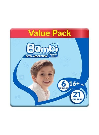 Sanita Bambi Baby Diapers, Size 6, 16+ Kg, 21 Count – XX Large, Value Pack – Now Thinner And More Absorbent