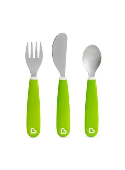 Munchkin Splash Toddler Fork, Knife And Spoon Set – Green/Silver
