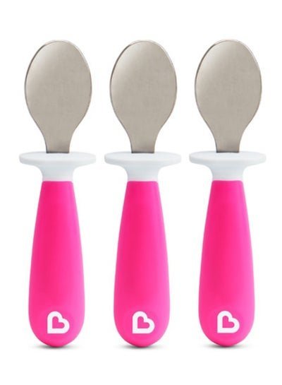 Munchkin Pack Of 3 Raise Toddler Spoons Pink/Silver/White
