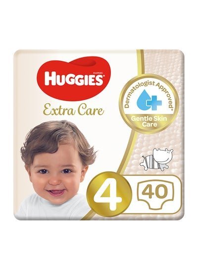 HUGGIES Extra Care Baby Diapers, Size 4, 8 – 14 Kg, 40 Count – Gentle Skin Care, Dermatologist Approved