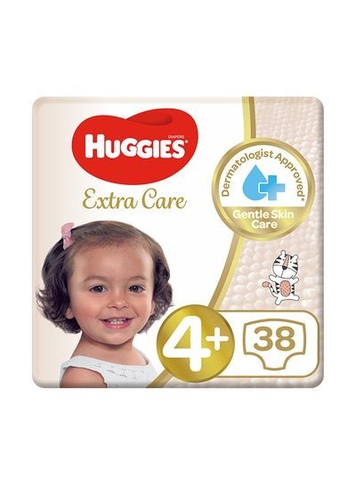HUGGIES Extra Care Baby Diapers, Size 4+, 10 – 16 Kg, 38 Count – Gentle Skin Care, Breathable Material