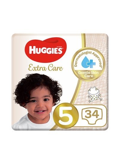 HUGGIES Extra Care Baby Diapers, Size 5, 12 – 22 Kg, 34 Count – Gentle Skin Care, Dermatologist Approved