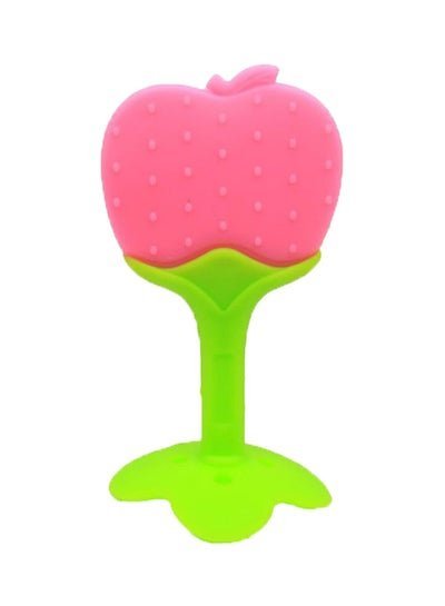 Generic Food-grade Non-toxic Soft Silicone Fruit Teething Toy With Holder for Baby, Pink/Green