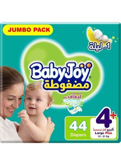 BabyJoy Compressed Diamond Pad, Size 4+ Large Plus, 12 to 21 kg, Jumbo Pack, 44 Diapers