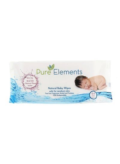 Pure Elements Natural Wipes With Rose Water, 64 Count