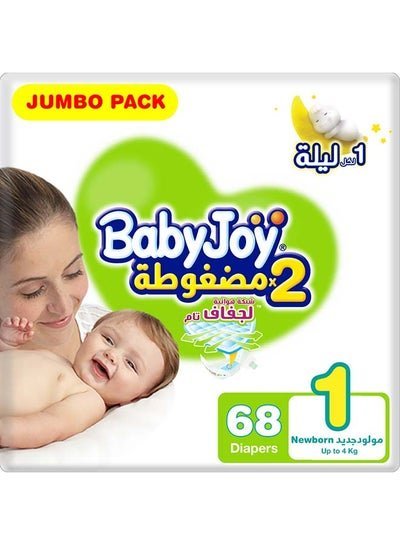 BabyJoy Compressed Diamond Pad, Size 1 Newborn, Up to 4 kg, Jumbo Pack, 68 Diapers