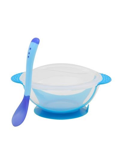 Generic Temperature Sensing Baby Feeding Bowl With Spoon  – Blue/Clear