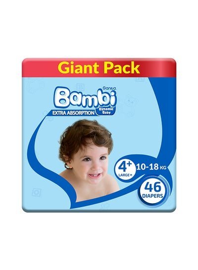 Sanita Bambi Baby Diapers Giant Pack Size 4+, Large plus, 10-18 KG, 46 Count