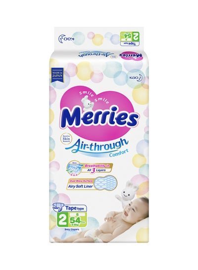 Merries Air Through Comfort Baby Diapers Tape Jumbo Pack, Size 2, 4-8kg, S, 54 Diaper