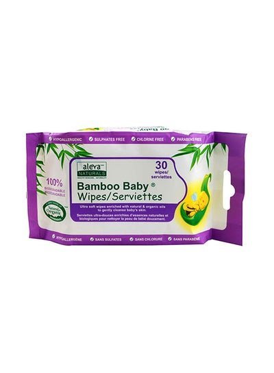 Aleva 100% Biodegradable Naturals Bamboo Baby Wipes With Organic Oils, 30 Count