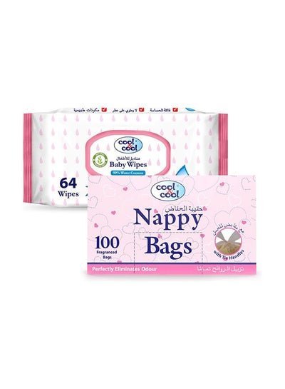 cool & cool Nappy Bags 100’s + Baby Wipes 64’s Value Pack