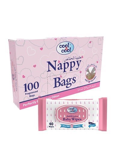 cool & cool Nappy Bags 100’s + Baby Wipes 40’s Pack