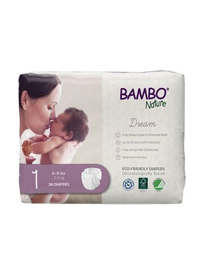 BAMBO NATURE Eco-Friendly Diapers, Size 1, 2-4Kg, 36 Diapers