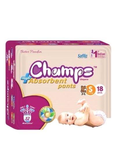 CHAMPS High Absorbent Diaper Pants, Small, 4 To 8 kg, [Pack of 18]