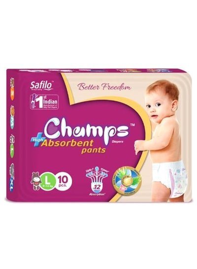 CHAMPS High Absorbent Pants Diapers, Size L, 9-14Kg, 10 Count