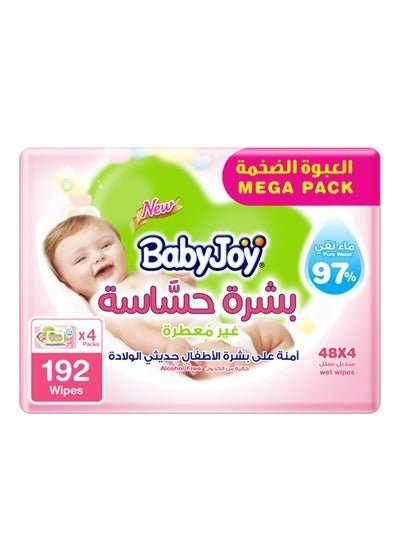 BabyJoy Sensitive Skin Wet Wipes, Unscented, Mega Pack, 192 Wipes