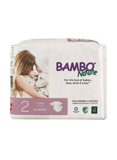 BAMBO NATURE Eco-Friendly Diapers, Size 2, 3-6kg, 30 Diapers