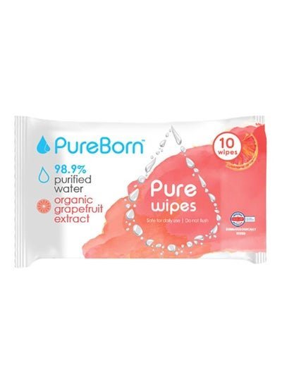 PureBorn Pure Baby Wet Wipes, 10 Count – Organic Grapefruit Extract, Dermatologically Tested, 98.8% Purified Water