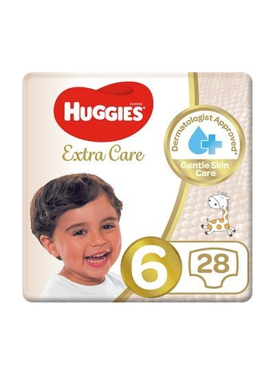 HUGGIES Extra Care Baby Diapers, Size 6, 15+ Kg, 28 Count – Gental Skin Care, Breathable Material