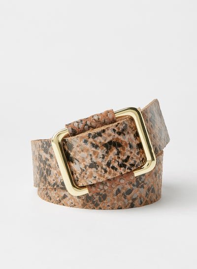 PIECES Snakeskin Patterned Belt Toasted Coconut