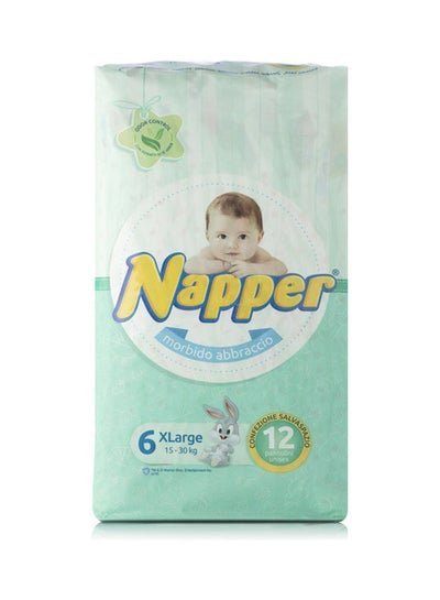 Napper Baby Diapers, Size 6, XLarge, 15-30 Kg, 12 Count