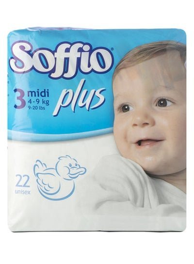 Soffio Plus Baby Diapers, Size 3, Midi, 4-9 Kg, 22 Count