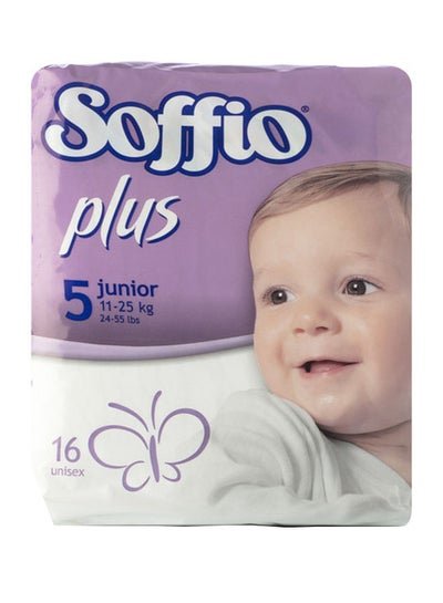 Soffio Plus Baby Diapers, Size 5, Junior, 11-25 Kg, 16 Count