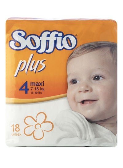 Soffio Plus Baby Diapers, Size 4, Maxi, 7-18 Kg, 18 Count