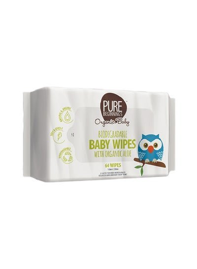 Pure Beginnings Biodegradable Baby Wipes With Aloe 64 Count