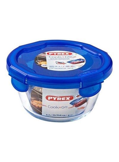 PYREX Cook And Go Round Glass Food Storage Container/Roaster With Airtight And Leakproof 4 Clip Locking Lid Transparent 15x15x8cm