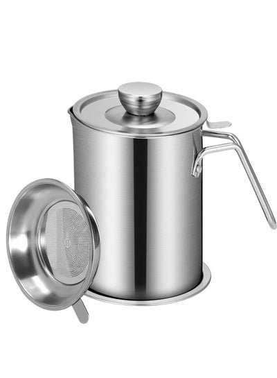 HomarKet Oil Strainer Pot Grease Can 1.5 L Stainless Steel Oil Storage Can Container with Fine Mesh Strainer Dust-Insect-Proof lid Non-Slip Plate Suitable for Storing Frying Oil and Cooking Grease