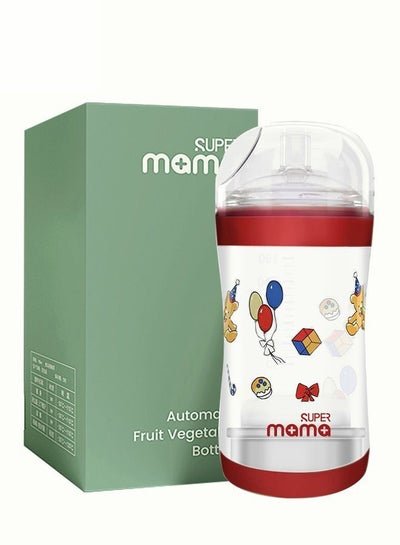 SUPERMAMA Baby Food Feeder Bottle With Soft Silicone Nipple Self Feeding Pacifier for Toddlers Eat Liquid or Complementary Food Red