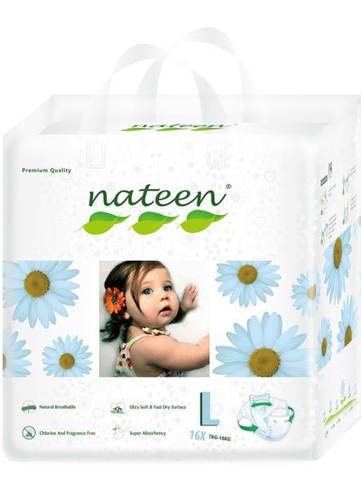 nateen Nateen Premium Care Baby Diaper,Size 4 (7-18kg),16 Count Diapers,Large,Super Absorbent,Breathable Baby Diapers.