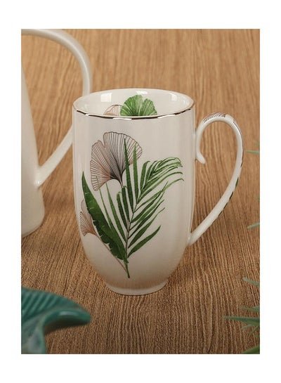 homes r us Exotique Porcelain Mug, White & Green – 300 ml