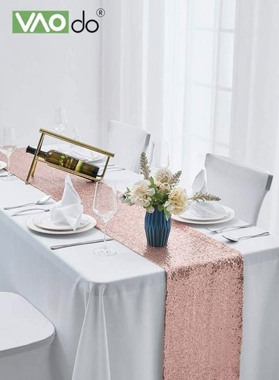 VAOdo Sequin Table Runner Event Party Supplies Pink Rectangular Tablecloth 30*275CM for Holiday Wedding Birthday