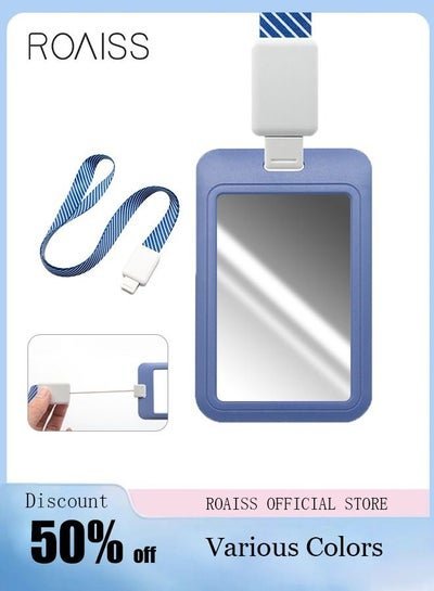 roaiss Retractable Lanyard Card Holder Simple Casual Easy-to-pull Slide Cover for Student Access Control/Transportation/Subway/Work/Meal/IC/ID Card Gray-blue
