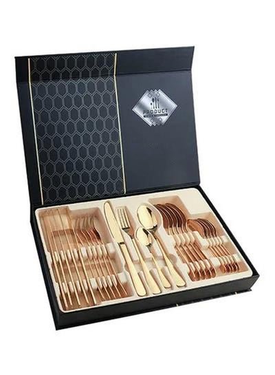Rock Pow 24-Piece Western Style Eco-Friendly Dishwasher Safe Stainless Steel Cutlery Set Gold