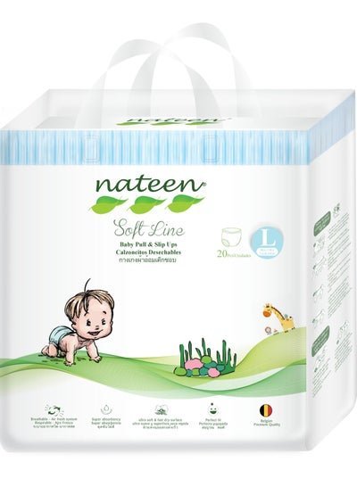nateen Nateen Soft Line Baby Pants Diapers,Size 4 (9-14kg),Large Baby Pull Ups,20 Count Diaper Pants,Super Soft and Breathable Baby Diapers Pants.