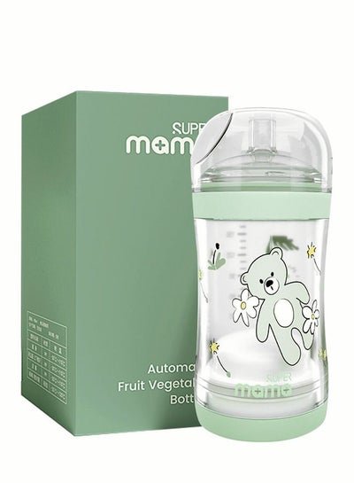 SUPERMAMA Baby Food Feeder Bottle With Soft Silicone Nipple Self Feeding Pacifier for Toddlers Eat Liquid or Complementary Food Green
