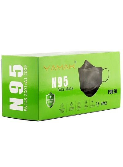 YAMAK YAMAK N95 Disposable Face Mask Certified With Efficient 5 layer filter system, Infection Prevention, 20 Pcs/Box, Black