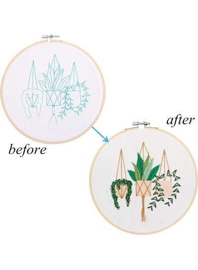 Generic DIY Stamped Embroidery Starter Kit with Flowers Plants Pattern Embroidery Cloth Color Threads Tools Kit Style:1#(no Embroidery hoop) multicolor 21*21*21cm