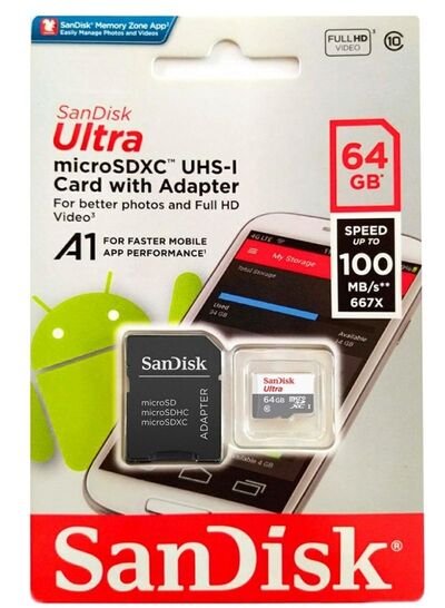 SanDisk Ultra MicroSDXC UHS-I 80 MB/s Card with Adapter 64GB Black